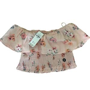 NWT Hollister Cropped Tube Top Ruched Pink Floral Shirt Ruffle Coquette Girl